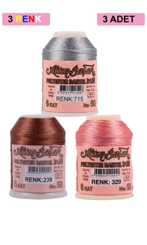 3 Adet Altınbaşak Oya ve Dantel İpi 20 gr - Royaleks - No: 239 - 329 - 715