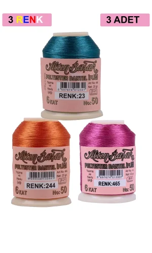 3 Adet Altınbaşak Oya ve Dantel İpi 20 gr - Royaleks - No: 244 - 465 - 023