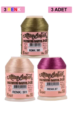 3 Adet Altınbaşak Oya ve Dantel İpi 20 gr - Royaleks - No: 301 - 087 - 383