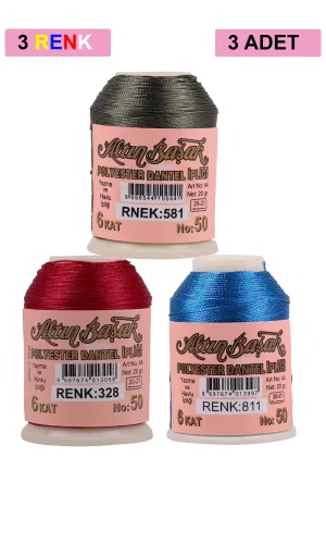 3 Adet Altınbaşak Oya ve Dantel İpi 20 gr - Royaleks - No: 328 - 811 - 581