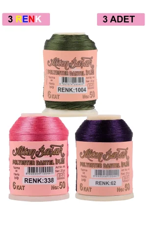 3 Adet Altınbaşak Oya ve Dantel İpi 20 gr - Royaleks - No: 338 - 062 - 1004