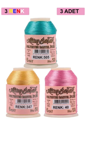 3 Adet Altınbaşak Oya ve Dantel İpi 20 gr - Royaleks - No: 347 - 040 - 505