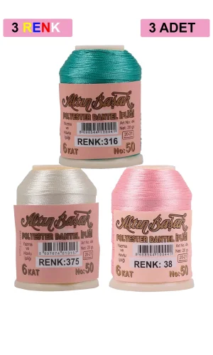3 Adet Altınbaşak Oya ve Dantel İpi 20 gr - Royaleks - No: 375 - 038 - 316