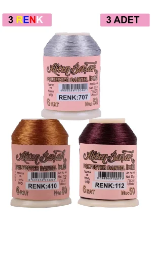 3 Adet Altınbaşak Oya ve Dantel İpi 20 gr - Royaleks - No: 410 - 112 - 707