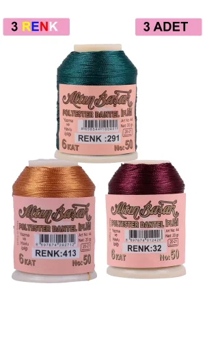 3 Adet Altınbaşak Oya ve Dantel İpi 20 gr - Royaleks - No: 413 - 032 - 291