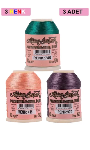 3 Adet Altınbaşak Oya ve Dantel İpi 20 gr - Royaleks - No: 415 - 970 - 745