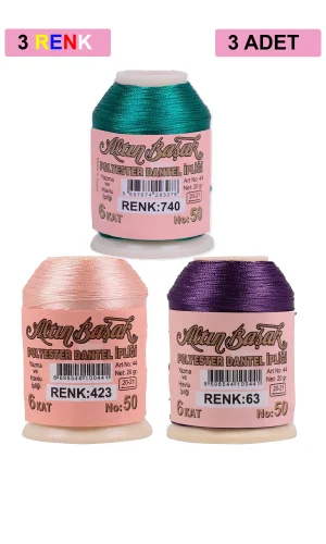 3 Adet Altınbaşak Oya ve Dantel İpi 20 gr - Royaleks - No: 423 - 063 - 740