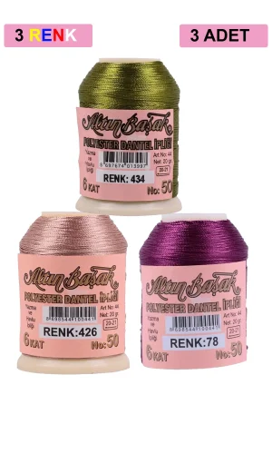 3 Adet Altınbaşak Oya ve Dantel İpi 20 gr - Royaleks - No: 426 - 078 - 434