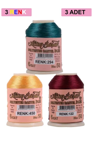 3 Adet Altınbaşak Oya ve Dantel İpi 20 gr - Royaleks - No: 450 - 122 - 294