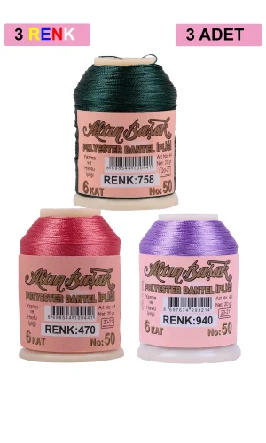 3 Adet Altınbaşak Oya ve Dantel İpi 20 gr - Royaleks - No: 470 - 940 - 758