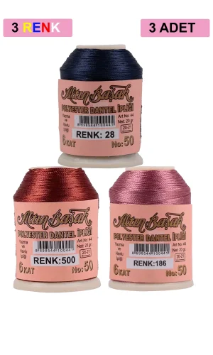 3 Adet Altınbaşak Oya ve Dantel İpi 20 gr - Royaleks - No: 500 - 186 - 028