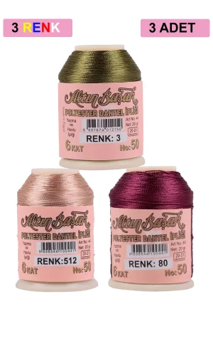 3 Adet Altınbaşak Oya ve Dantel İpi 20 gr - Royaleks - No: 512 - 080 - 003