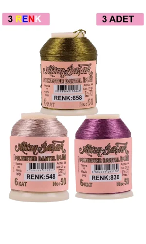 3 Adet Altınbaşak Oya ve Dantel İpi 20 gr - Royaleks - No: 548 - 830 - 658