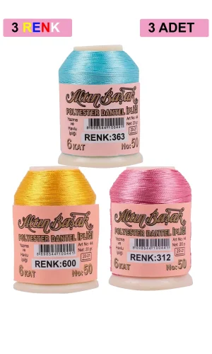 3 Adet Altınbaşak Oya ve Dantel İpi 20 gr - Royaleks - No: 600 - 312 - 363