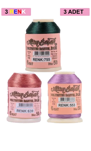 3 Adet Altınbaşak Oya ve Dantel İpi 20 gr - Royaleks - No: 639 - 553 - 755