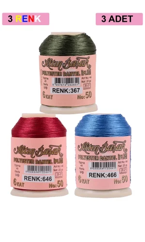 3 Adet Altınbaşak Oya ve Dantel İpi 20 gr - Royaleks - No: 646 - 466 - 367