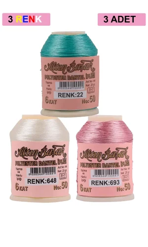 3 Adet Altınbaşak Oya ve Dantel İpi 20 gr - Royaleks - No: 648 - 693 - 022