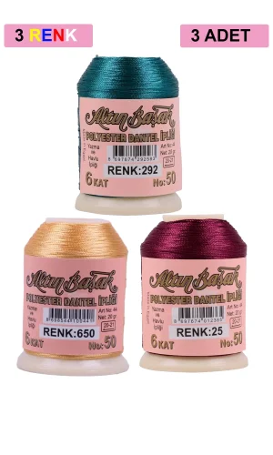 3 Adet Altınbaşak Oya ve Dantel İpi 20 gr - Royaleks - No: 650 - 025 - 292