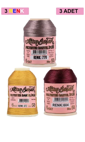 3 Adet Altınbaşak Oya ve Dantel İpi 20 gr - Royaleks - No: 672 - 604 - 770