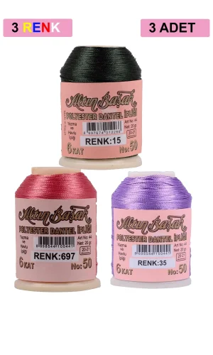 3 Adet Altınbaşak Oya ve Dantel İpi 20 gr - Royaleks - No: 697 - 035 - 015