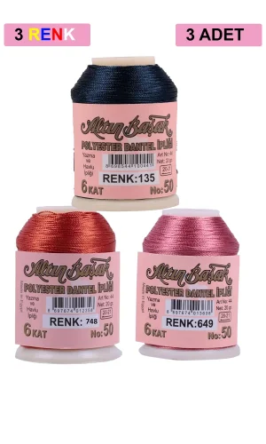 3 Adet Altınbaşak Oya ve Dantel İpi 20 gr - Royaleks - No: 748 - 649 - 135