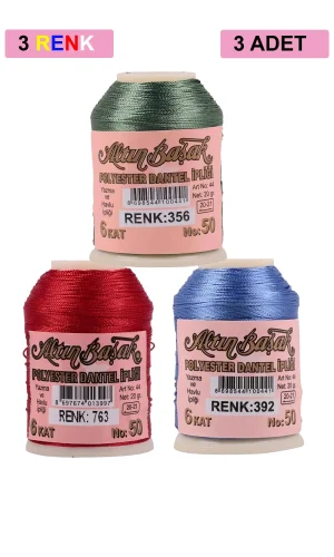 3 Adet Altınbaşak Oya ve Dantel İpi 20 gr - Royaleks - No: 763 - 392 - 356