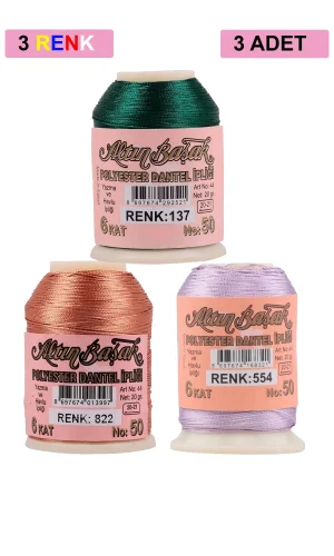 3 Adet Altınbaşak Oya ve Dantel İpi 20 gr - Royaleks - No: 822 - 554 - 137