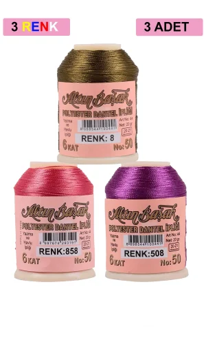 3 Adet Altınbaşak Oya ve Dantel İpi 20 gr - Royaleks - No: 858 - 508 - 008