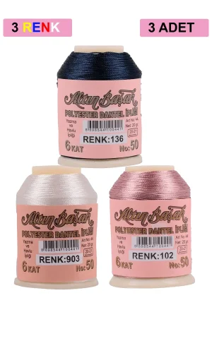 3 Adet Altınbaşak Oya ve Dantel İpi 20 gr - Royaleks - No: 903 - 102 - 136