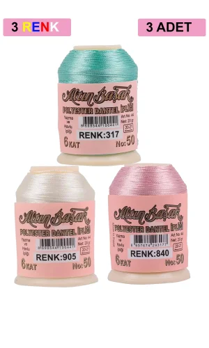 3 Adet Altınbaşak Oya ve Dantel İpi 20 gr - Royaleks - No: 905 - 840 - 317