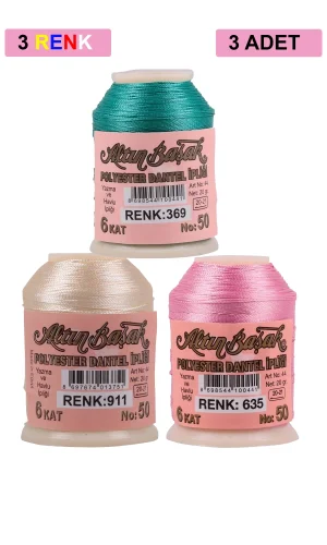 3 Adet Altınbaşak Oya ve Dantel İpi 20 gr - Royaleks - No: 911 - 635 - 369