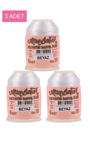 3 Adet Altınbaşak Oya ve Dantel İpi 20 gr - Royaleks - No: BEYAZ