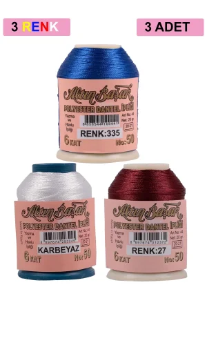 3 Adet Altınbaşak Oya ve Dantel İpi 20 gr - Royaleks - No: K.BEYAZ - 027 - 335