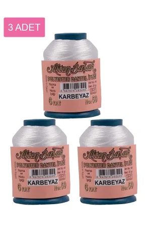 3 Adet Altınbaşak Oya ve Dantel İpi 20 gr - Royaleks - No: K.BEYAZ