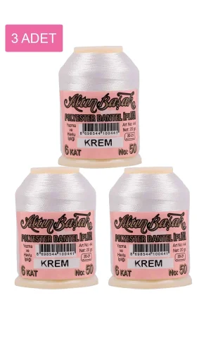 3 Adet Altınbaşak Oya ve Dantel İpi 20 gr - Royaleks - No: KREM