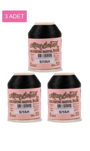 3 Adet Altınbaşak Oya ve Dantel İpi 20 gr - Royaleks - No: SİYAH