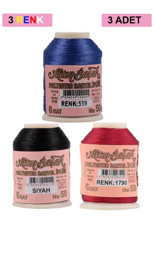 3 Adet Altınbaşak Oya ve Dantel İpi 20 gr - Royaleks - No: SİYAH - 1790 - 559