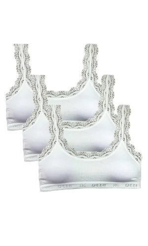 3 Adet Dantel Nakış İşlemeli Pedli Bambu Kadın Büstiyer Beyaz