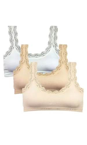 3 Adet Dantel Nakış İşlemeli Pedli Bambu Kadın Büstiyer Beyaz Ten Krem