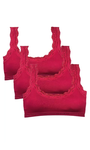 3 Adet Dantel Nakış İşlemeli Pedli Bambu Kadın Büstiyer Bordo