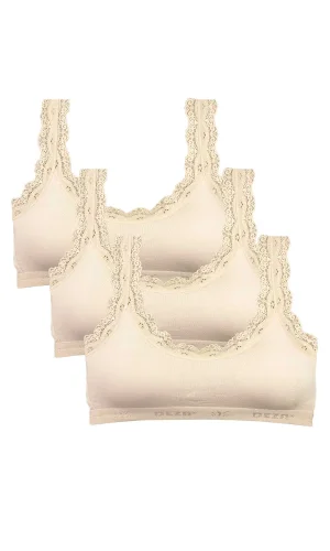 3 Adet Dantel Nakış İşlemeli Pedli Bambu Kadın Büstiyer Krem