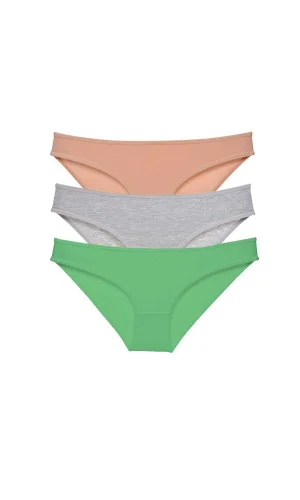 3 adet Eko Set Likralı Kadın Slip Külot Ten Gri Yeşil