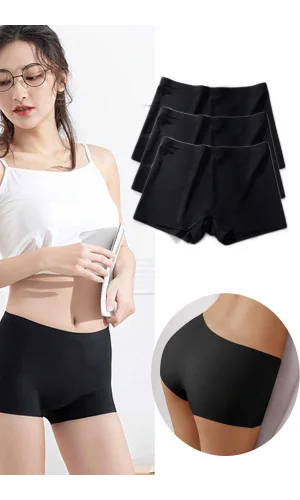 3 Adet Kadın Dikişsiz Görünmez İz Yapmaz Mini Şort Boxer Siyah