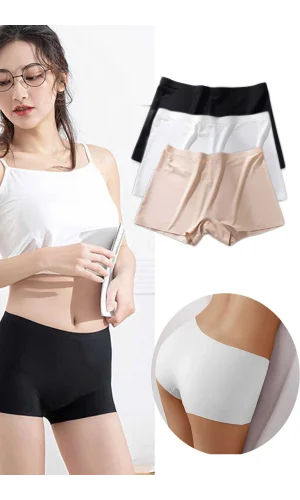 3 Adet Kadın Dikişsiz Görünmez İz Yapmaz Mini Şort Boxer Siyah Beyaz Ten