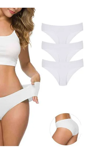 3 Adet Kadın Dikişsiz Lazer Kesim Esnek İz yapmayan Külot Beyaz