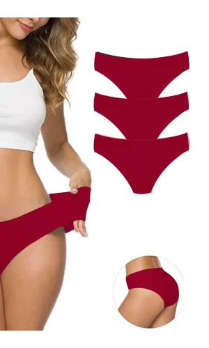3 Adet Kadın Dikişsiz Lazer Kesim Esnek İz yapmayan Külot Bordo