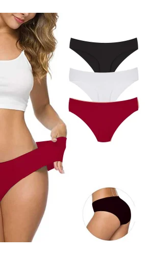 3 Adet Kadın Dikişsiz Lazer Kesim Esnek İz yapmayan Külot S5