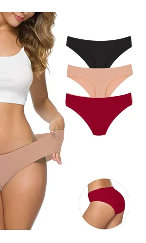 3 Adet Kadın Dikişsiz Lazer Kesim Esnek İz yapmayan Külot S6