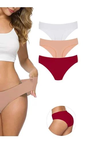 3 Adet Kadın Dikişsiz Lazer Kesim Esnek İz yapmayan Külot S7