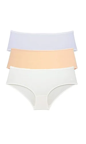 3 Adet Kadın Yüksek Bel Bato Külot Beyaz Ten Krem